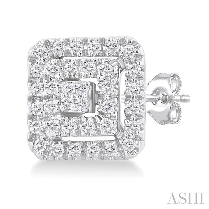 ASHI Princess Shape Petite Halo Diamond Fashion Earrings 641T7PPTSERWG-SQ
