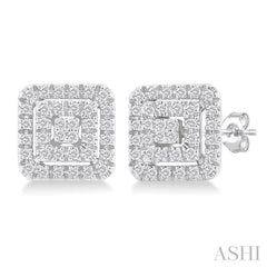 ASHI Princess Shape Petite Halo Diamond Fashion Earrings 641T7PPTSERWG-SQ