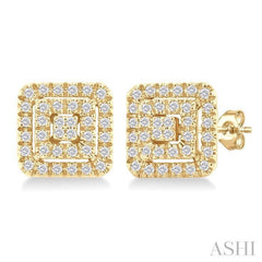 ASHI Princess Shape Petite Halo Diamond Fashion Earrings 641T7PPTSERYG-SQ