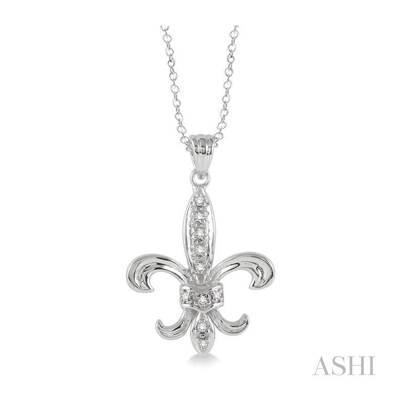 ASHI Silver Fleur De Lis Diamond Pendant 86389PPSSSLPD