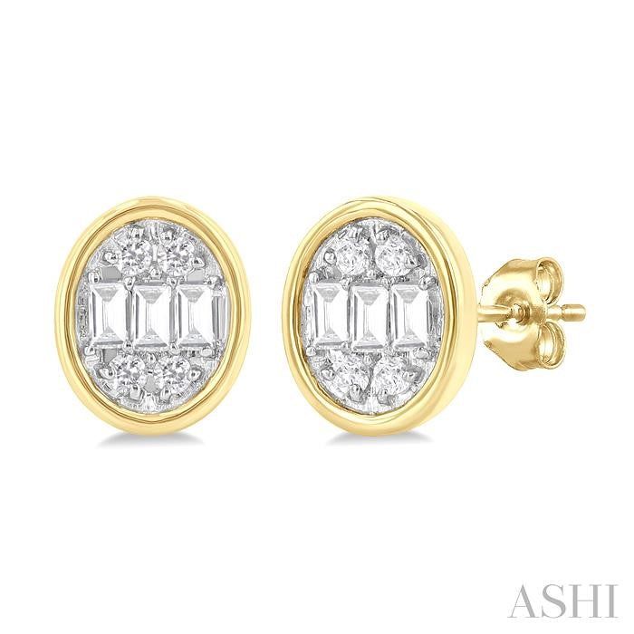 ASHI Oval Shape Bezel Set Petite Fusion Diamond Fashion Earrings 642T7PPTGERYG-OV