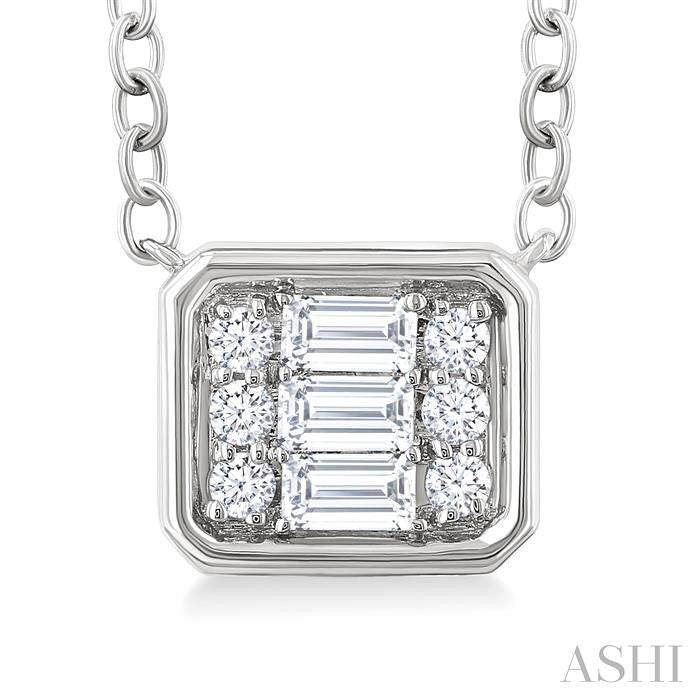 ASHI Emerald Shape East-West Bezel Set Petite Fusion Diamond Fashion Pendant 642T8PPTGPDWG-OC