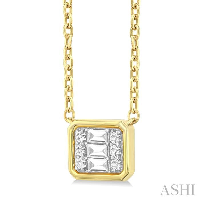 ASHI Emerald Shape East-West Bezel Set Petite Fusion Diamond Fashion Pendant 642T8PPTGPDYG-OC