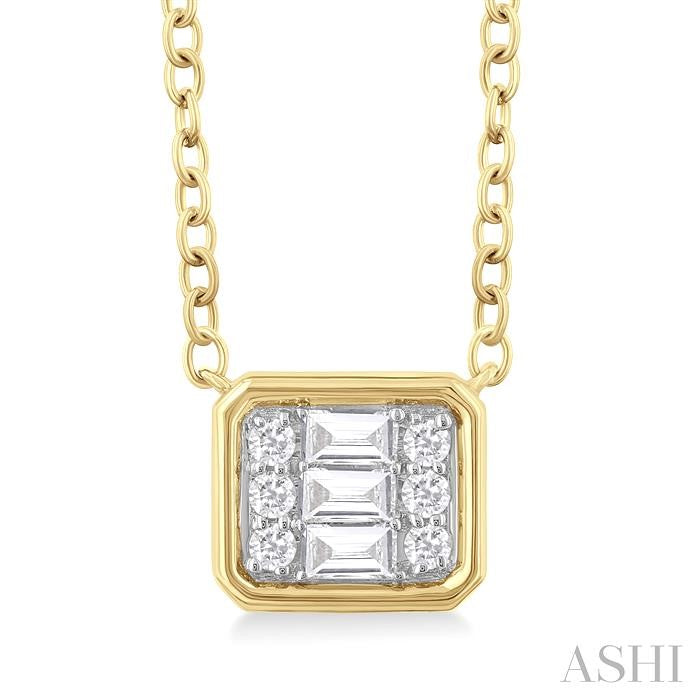 ASHI Emerald Shape East-West Bezel Set Petite Fusion Diamond Fashion Pendant 642T8PPTGPDYG-OC