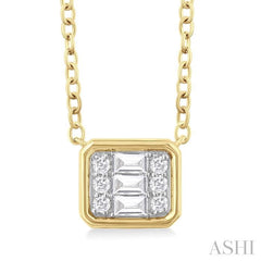 ASHI Emerald Shape East-West Bezel Set Petite Fusion Diamond Fashion Pendant 642T8PPTGPDYG-OC