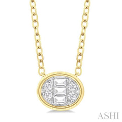 ASHI Oval Shape East-West Bezel Set Petite Fusion Diamond Fashion Pendant 642T8PPTGPDYG-OV
