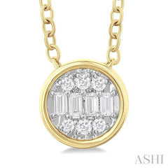 ASHI Round Shape Bezel Set Petite Fusion Diamond Fashion Pendant 642T8PPTGPDYG-RD
