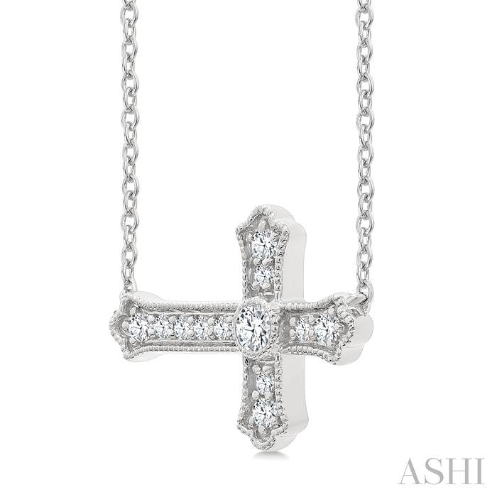 ASHI Sideway Cross Petite Diamond Fashion Pendant 642W8PPTGPDWG