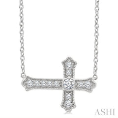 ASHI Sideway Cross Petite Diamond Fashion Pendant 642W8PPTGPDWG