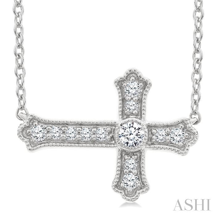 ASHI Sideway Cross Petite Diamond Fashion Pendant 642W8PPTGPDWG