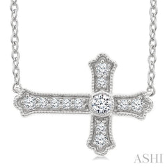 ASHI Sideway Cross Petite Diamond Fashion Pendant 642W8PPTGPDWG