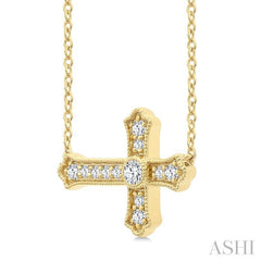 ASHI Sideway Cross Petite Diamond Fashion Pendant 642W8PPTGPDYG
