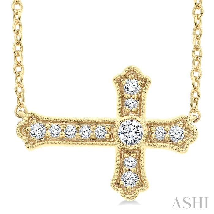 ASHI Sideway Cross Petite Diamond Fashion Pendant 642W8PPTGPDYG