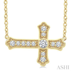 ASHI Sideway Cross Petite Diamond Fashion Pendant 642W8PPTGPDYG