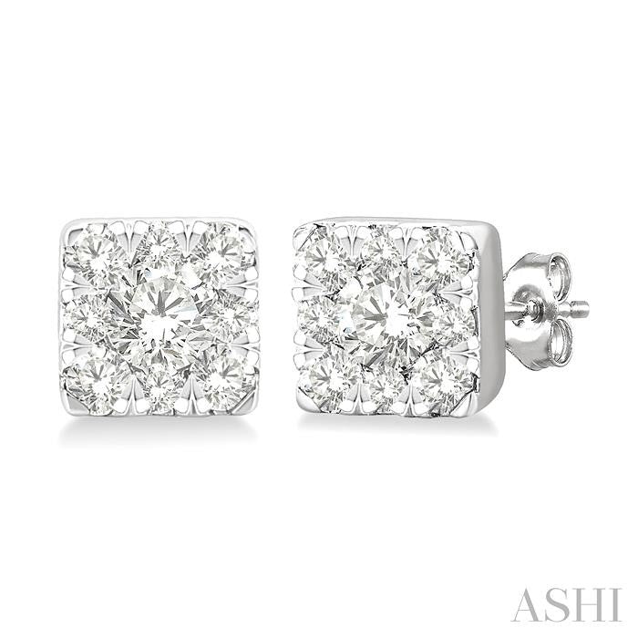 ASHI Princess Shape Lovebright Petite Diamond Fashion Earrings 643T8PPTGERWG-SQ