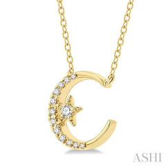 ASHI Crescent Moon & Star Petite Diamond Fashion Pendant 644F8PPTSPDYG