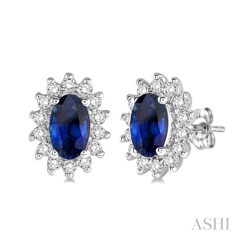 ASHI Oval Shape Gemstone & Halo Diamond Earrings 58568PPTXERSPWG