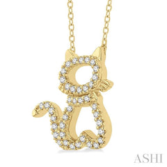 ASHI Cat Petite Diamond Fashion Pendant 645E8PPTSPDYG