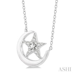 ASHI Crescent Moon & Star Petite Diamond Fashion Pendant 645F8PPTSPDWG