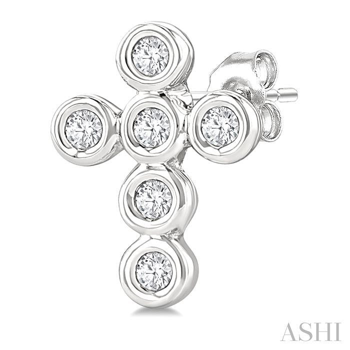 ASHI Cross Bezel Set Petite Diamond Fashion Earrings 645V8PPTSERWG