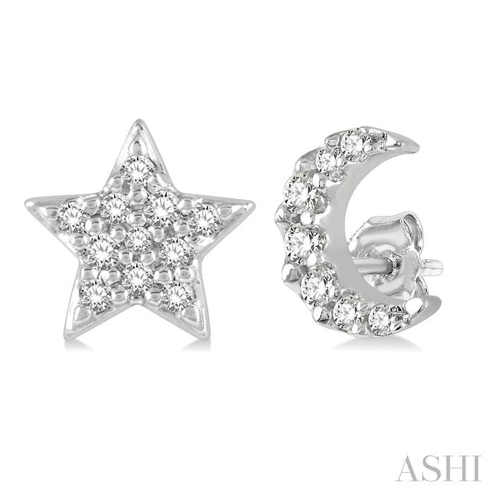 ASHI Star & Moon Petite Diamond Fashion Earrings 647C8PPTSERWG