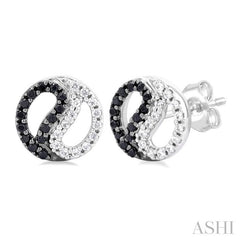ASHI Yin Yang Petite Black Diamond Fashion Earrings 647F7PPTSERWG