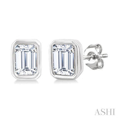 ASHI Emerald Shape Bezel Set Petite Diamond Fashion Earrings 649S7PPTGERWG-OC