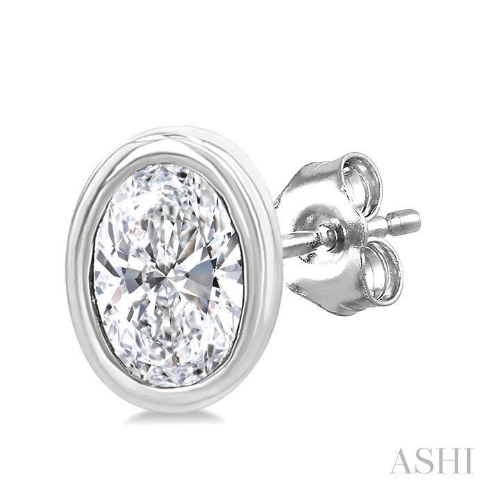 ASHI Oval Shape Bezel Set Petite Diamond Fashion Earrings 649S7PPTGERWG-OV