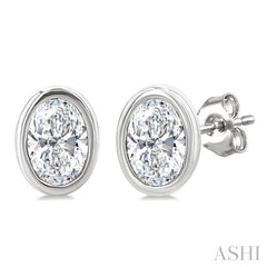 ASHI Oval Shape Bezel Set Petite Diamond Fashion Earrings 649S7PPTGERWG-OV