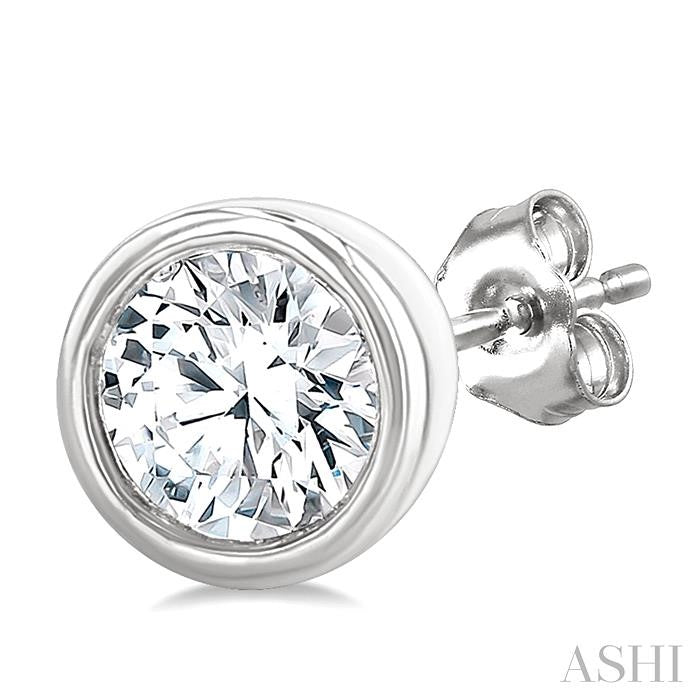 ASHI Round Shape Bezel Set Petite Diamond Fashion Earrings 649S7PPTGERWG-RD
