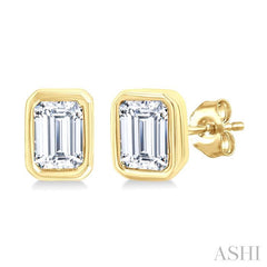 ASHI Emerald Shape Bezel Set Petite Diamond Fashion Earrings 649S7PPTGERYG-OC