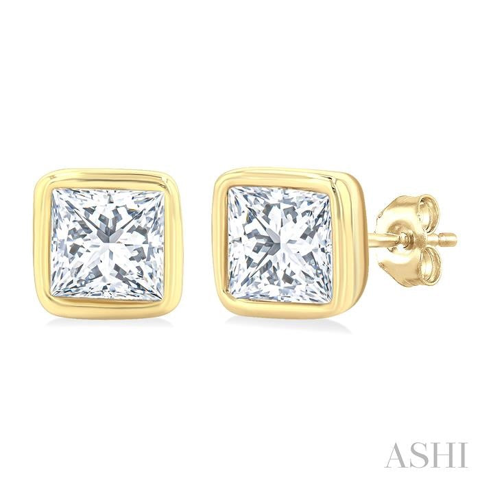 ASHI Princess Shape Bezel Set Petite Diamond Fashion Stud Earrings 649S7PPTGERYG-PRN