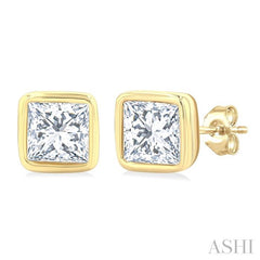 ASHI Princess Shape Bezel Set Petite Diamond Fashion Stud Earrings 649S7PPTGERYG-PRN