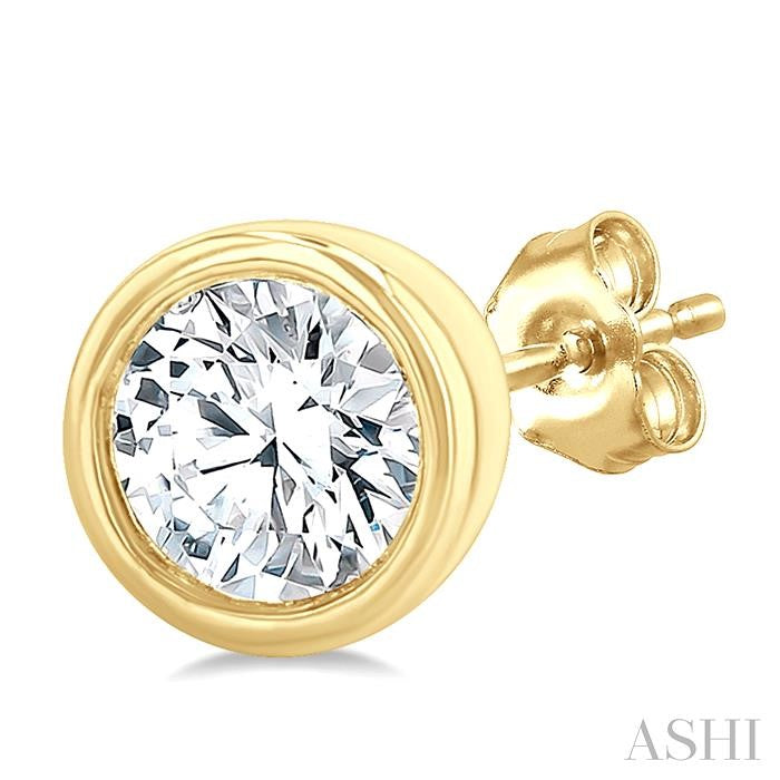 ASHI Round Shape Bezel Set Petite Diamond Fashion Earrings 649S7PPTGERYG-RD