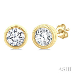 ASHI Round Shape Bezel Set Petite Diamond Fashion Earrings 649S7PPTGERYG-RD