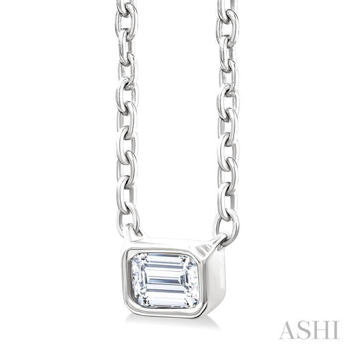 ASHI Emerald Shape East-West Bezel Set Petite Diamond Fashion Pendant 649S8PPTGPDWG-OC