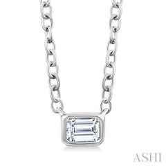 ASHI Emerald Shape East-West Bezel Set Petite Diamond Fashion Pendant 649S8PPTGPDWG-OC