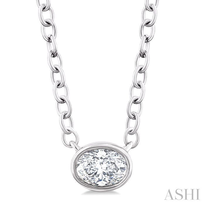 ASHI Oval Shape East-West Bezel Set Petite Diamond Fashion Pendant 649S8PPTGPDWG-OV