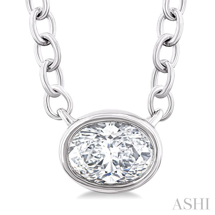 ASHI Oval Shape East-West Bezel Set Petite Diamond Fashion Pendant 649S8PPTGPDWG-OV
