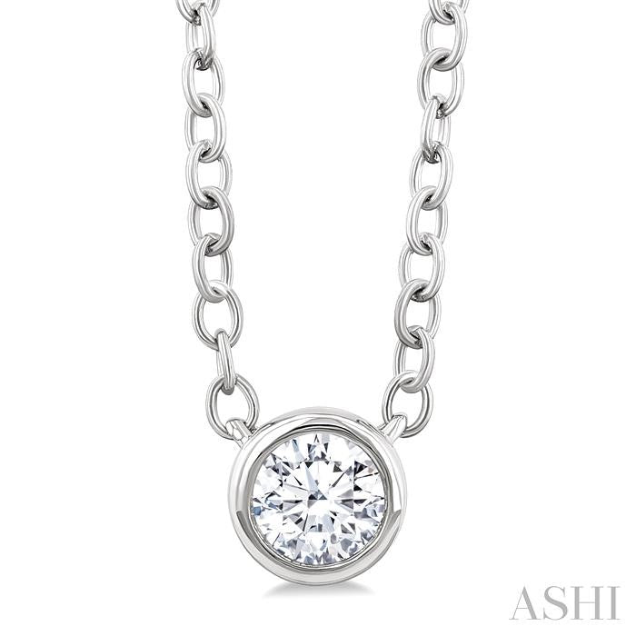 ASHI Round Shape Bezel Set Petite Diamond Fashion Pendant 649S8PPTGPDWG-RD