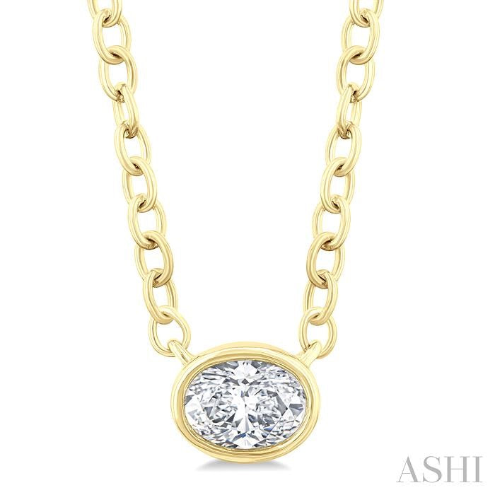 ASHI Oval Shape East-West Bezel Set Petite Diamond Fashion Pendant 649S8PPTGPDYG-OV
