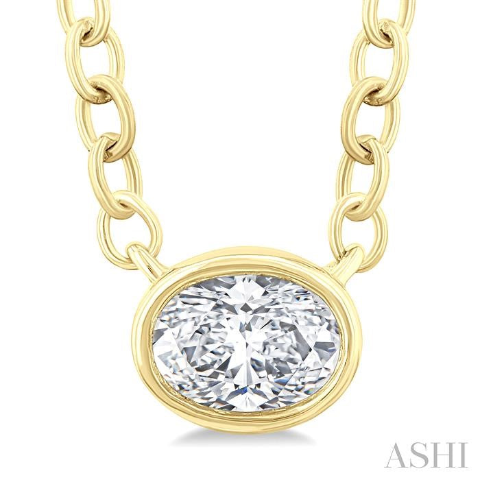 ASHI Oval Shape East-West Bezel Set Petite Diamond Fashion Pendant 649S8PPTGPDYG-OV