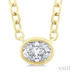 ASHI Oval Shape East-West Bezel Set Petite Diamond Fashion Pendant 649S8PPTGPDYG-OV