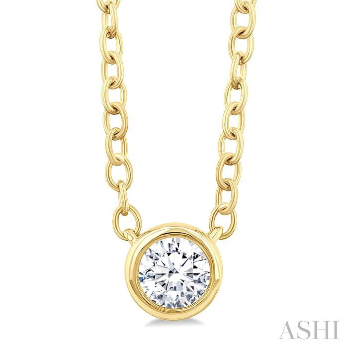 ASHI Round Shape Bezel Set Petite Diamond Fashion Pendant 649S8PPTGPDYG-RD
