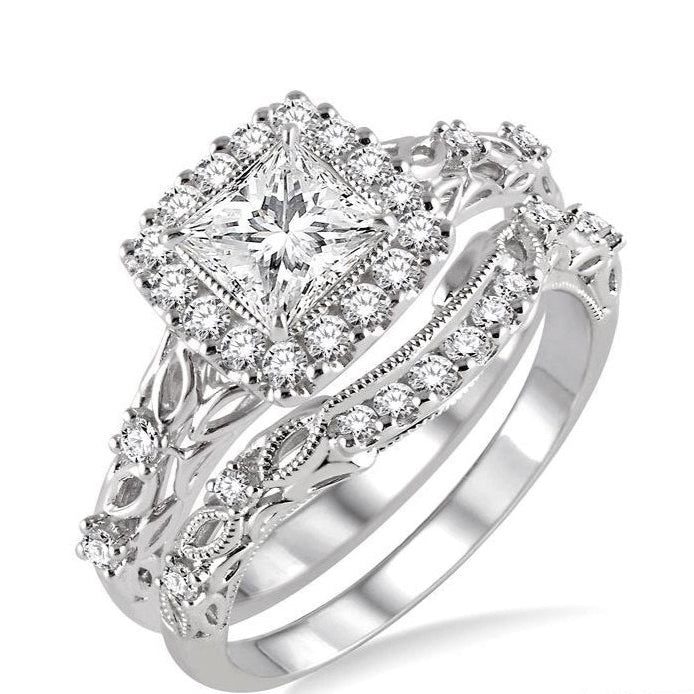 Parkplace Jewelers Princess Shape Halo Diamond Wedding Set 15702PPFHWG-WS