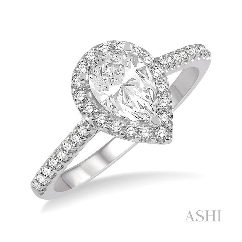 ASHI Pear Shape Semi-Mount Halo Diamond Engagement Ring 243G6PPFHWG-SM