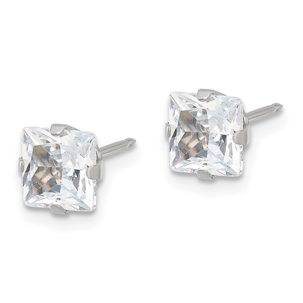 650E Inverness Stainless Steel 6mm Square CZ Post Earrings