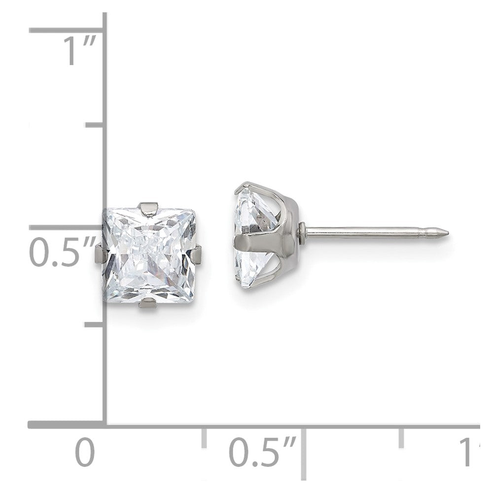 650E Inverness Stainless Steel 6mm Square CZ Post Earrings