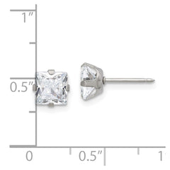 650E Inverness Stainless Steel 6mm Square CZ Post Earrings