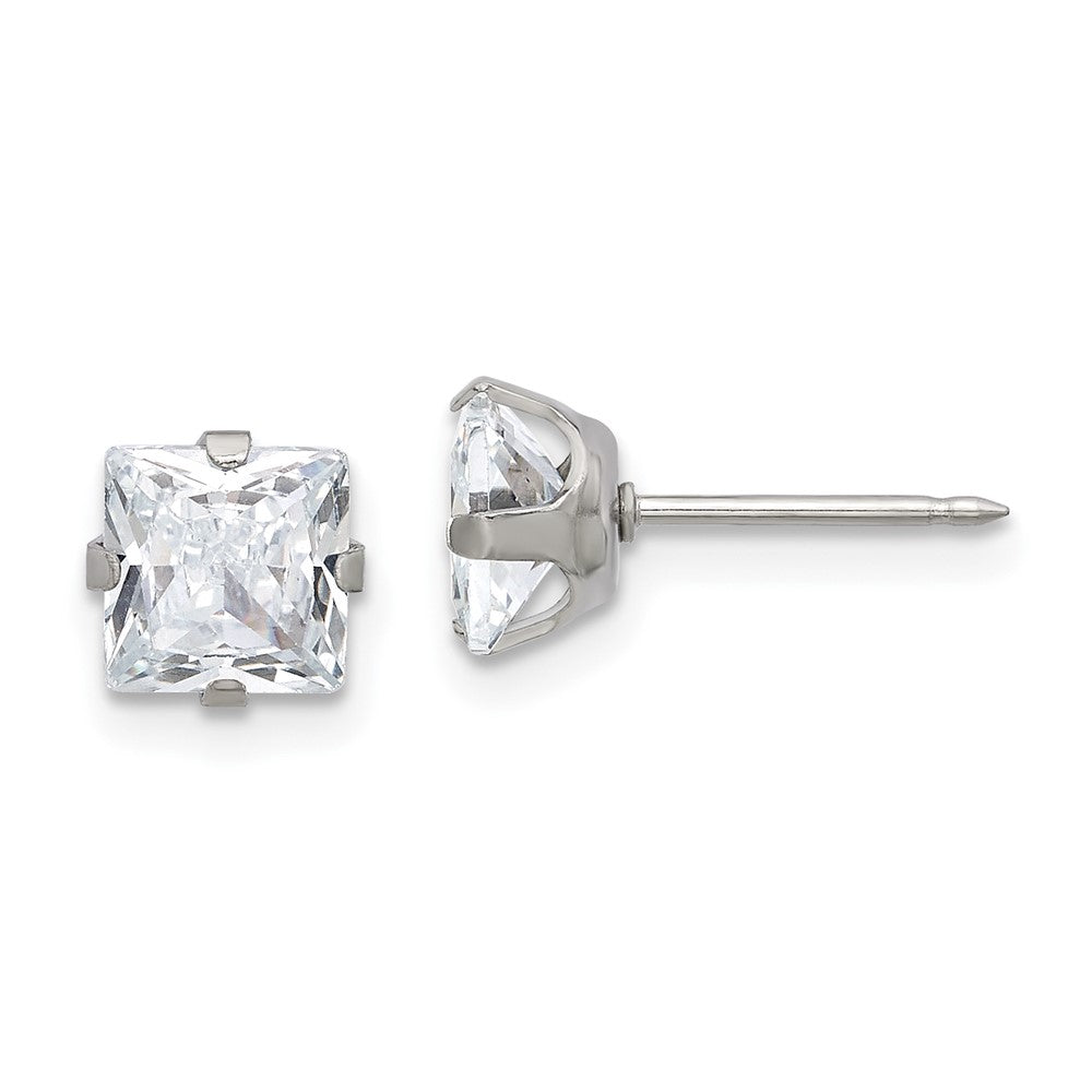 650E Inverness Stainless Steel 6mm Square CZ Post Earrings